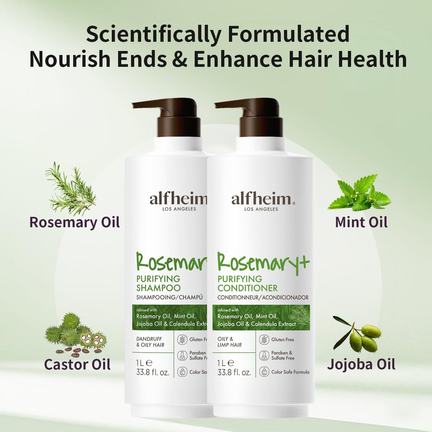 ALFHEIM Rosemary+ Purifying Shampoo & Conditioner Set – Balancing Hair Care for Oily & Fine Hair with Rosemary, Peppermint & Jojoba Oils – Deep Cleanse, Lightweight Hydration, Sulfate Free, 33.8 oz x2