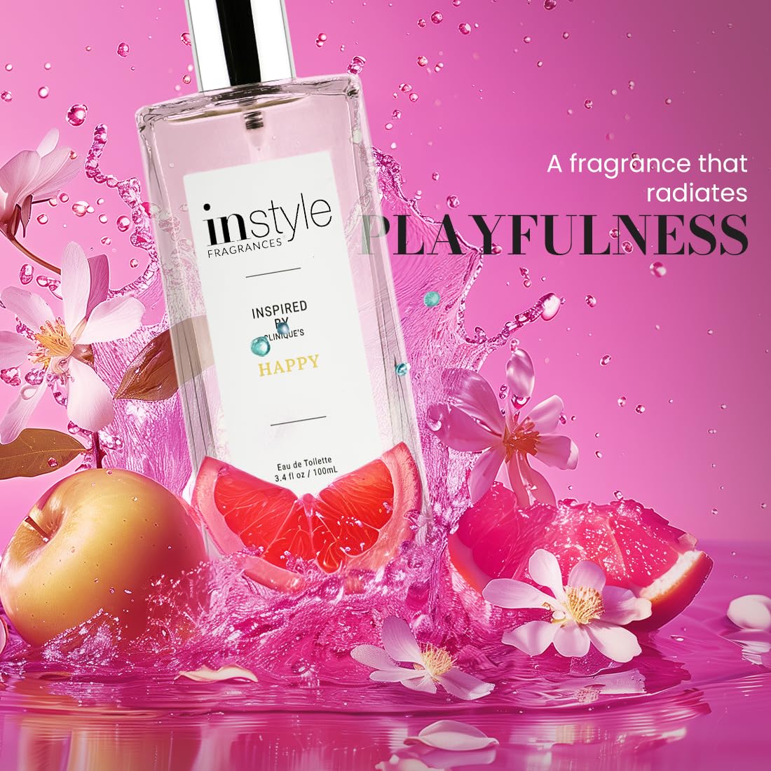 Instyle Fragrances, Inspired by Clinique's Happy, Women’s Eau de Toilette, CLEAN, Vegan, Paraben-Free, Never Tested on Animals, 3.4 Fluid Ounces