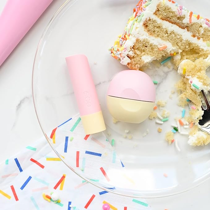 eos Natural Shea Lip Balm- Birthday Cake, All-Day Moisture Lip Care Products, 0.39 oz (Pack of 2)