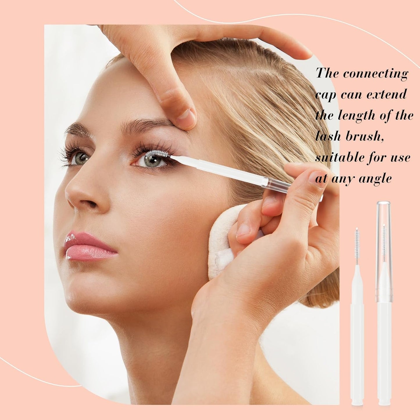 Lallisa 100 Pieces Micro Eyebrow Spoolie Brush with Cap Brow Lamination Tool Eyelash Brush Multifunctional Micro Lash Comb for Eyelash and Eyebrow Extensions Tool(White)