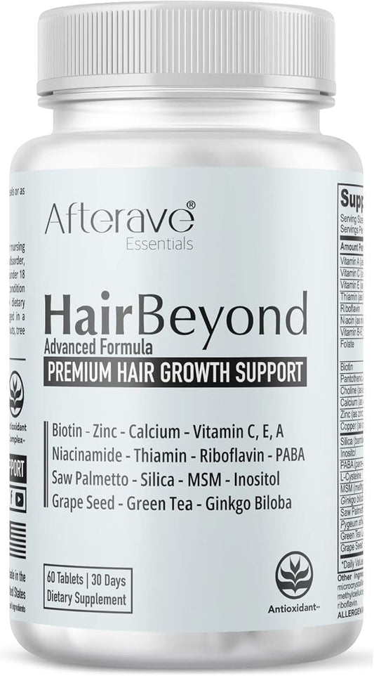HairBeyond Advanced Hair Growth Formula Improves Follicle & Scalp Strength for Stronger Growth, Hair Loss Protection, Vitamin A, C, E, B Complex Saw Palmetto Silica Zinc Calcium Niacin Thiamin Biotin