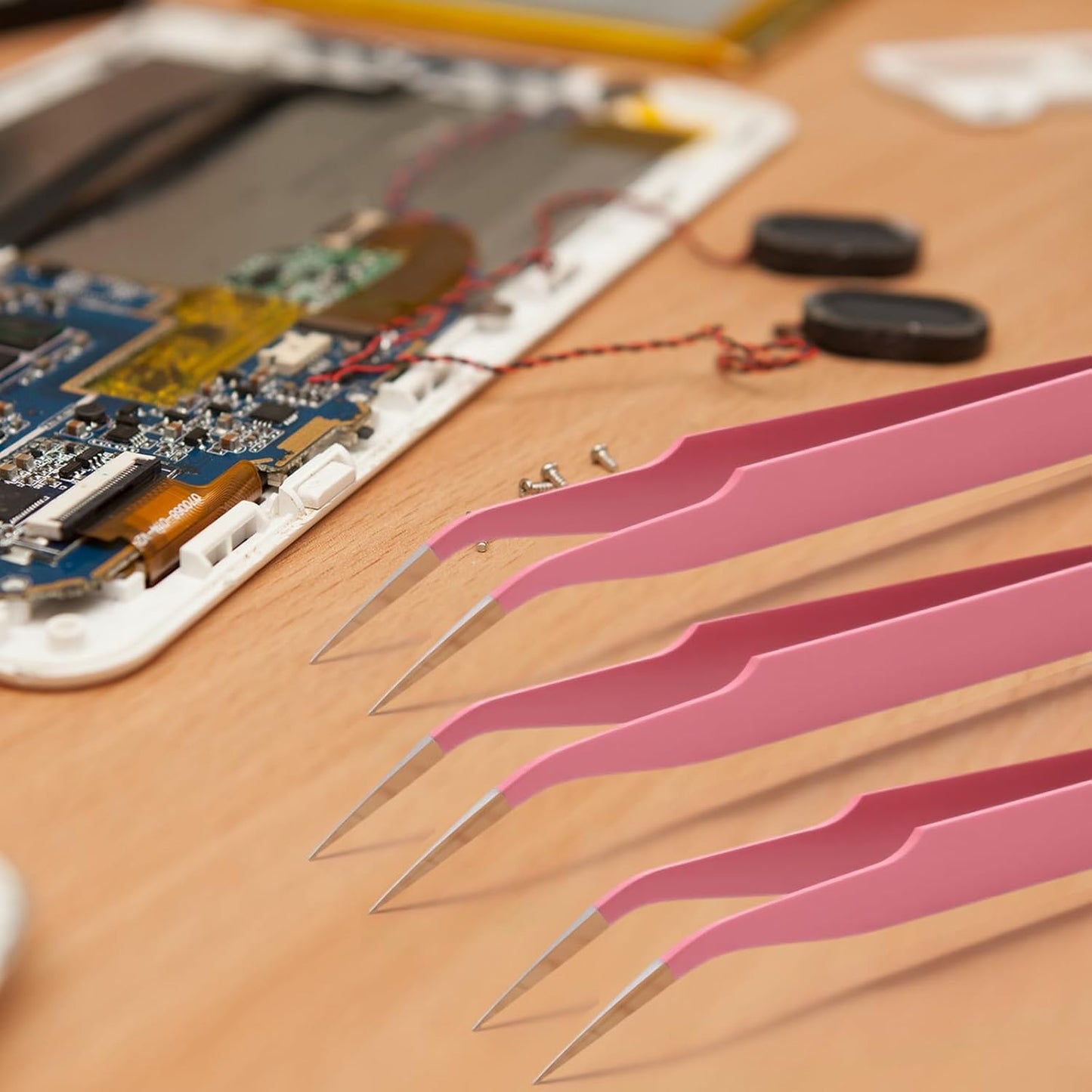 Honoson 9 Pieces Curved Pointed Craft Tweezers Stainless Steel Precision Tweezer with Protective Cover for Rhinestones Dried Flowers Craft Stickers Eyelash Extension Jewelry Making(Pink)