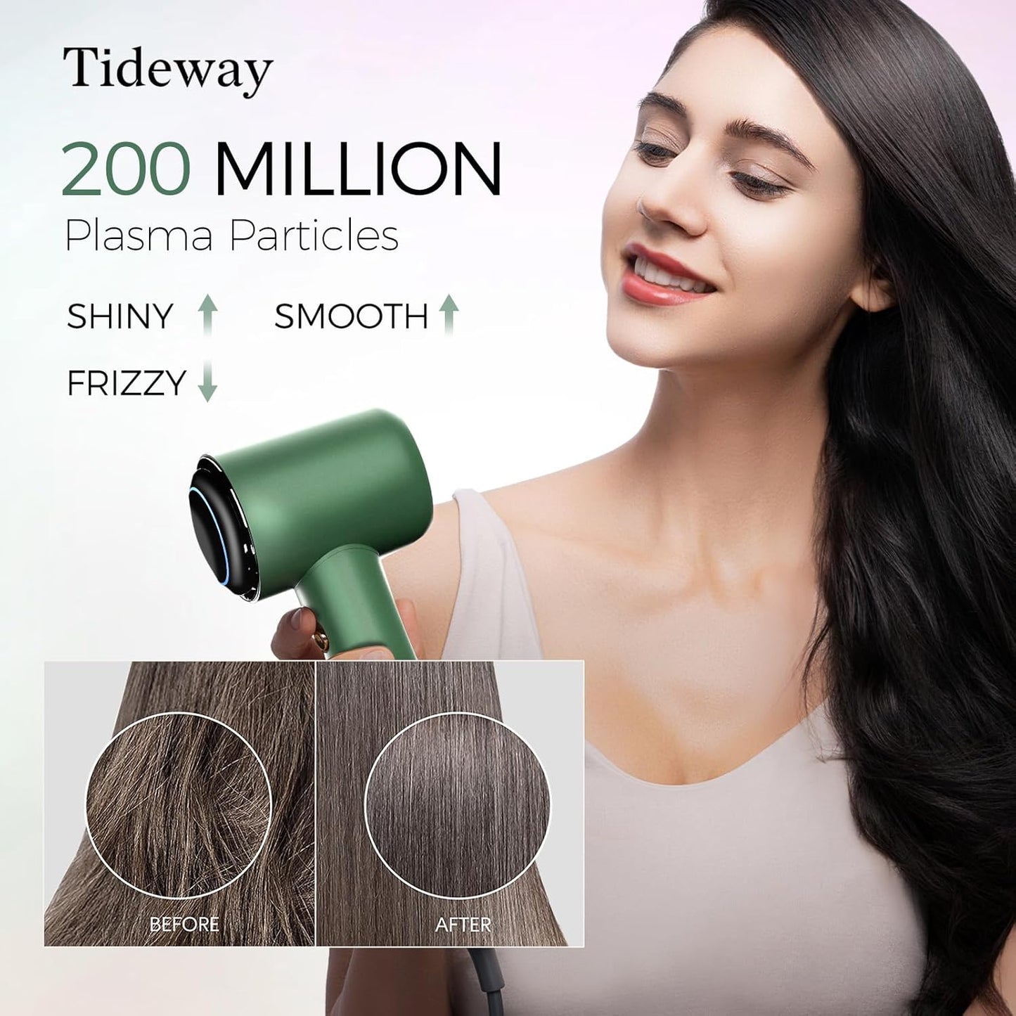 Tideway Hair Dryer, Blow Dryer with Diffuser High-Speed Plasma Ionic Low Noise for Fast Drying, Travel Hair Dryer for Women and Man, Curly/Wavy & Long/Thick Color-Treated Hair H11