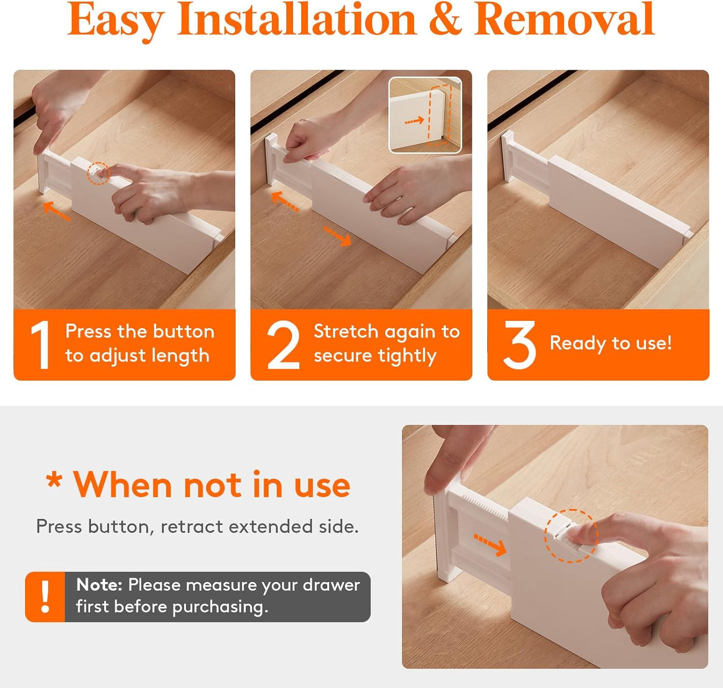 Lifewit 10 Pack Drawer Dividers Plastic 4" High, 11-17" Adjustable Drawer Organizers for Clothes, Expandable Dresser Separators in Bedroom/Bathroom/Kitchen/Office Organization and Storage, Beige