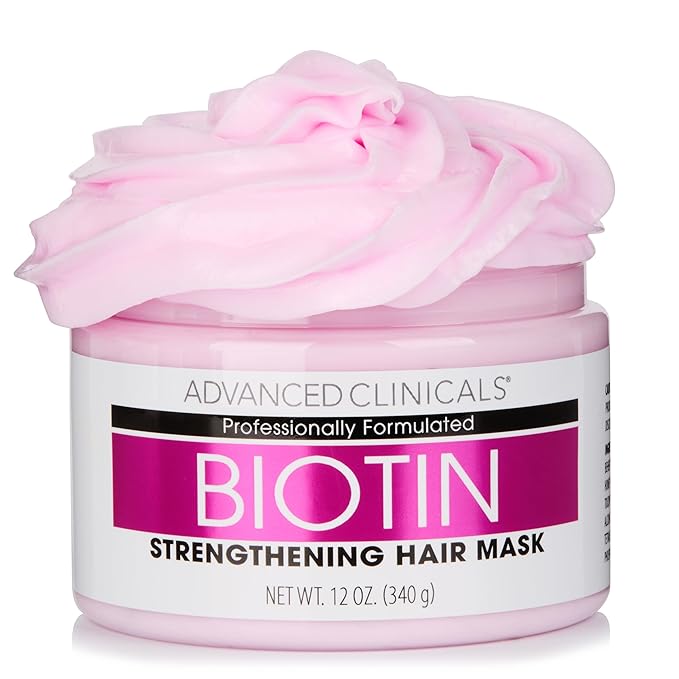 Advanced Clinicals Biotin Hair Treatment Anti-Breakage Repair Hair Mask. Strengthen Broken, Color-Treated Hair W/Repairing Deep Conditioner Manuka Honey & Caffeine, Hydrating Mask Restores Weak Hair