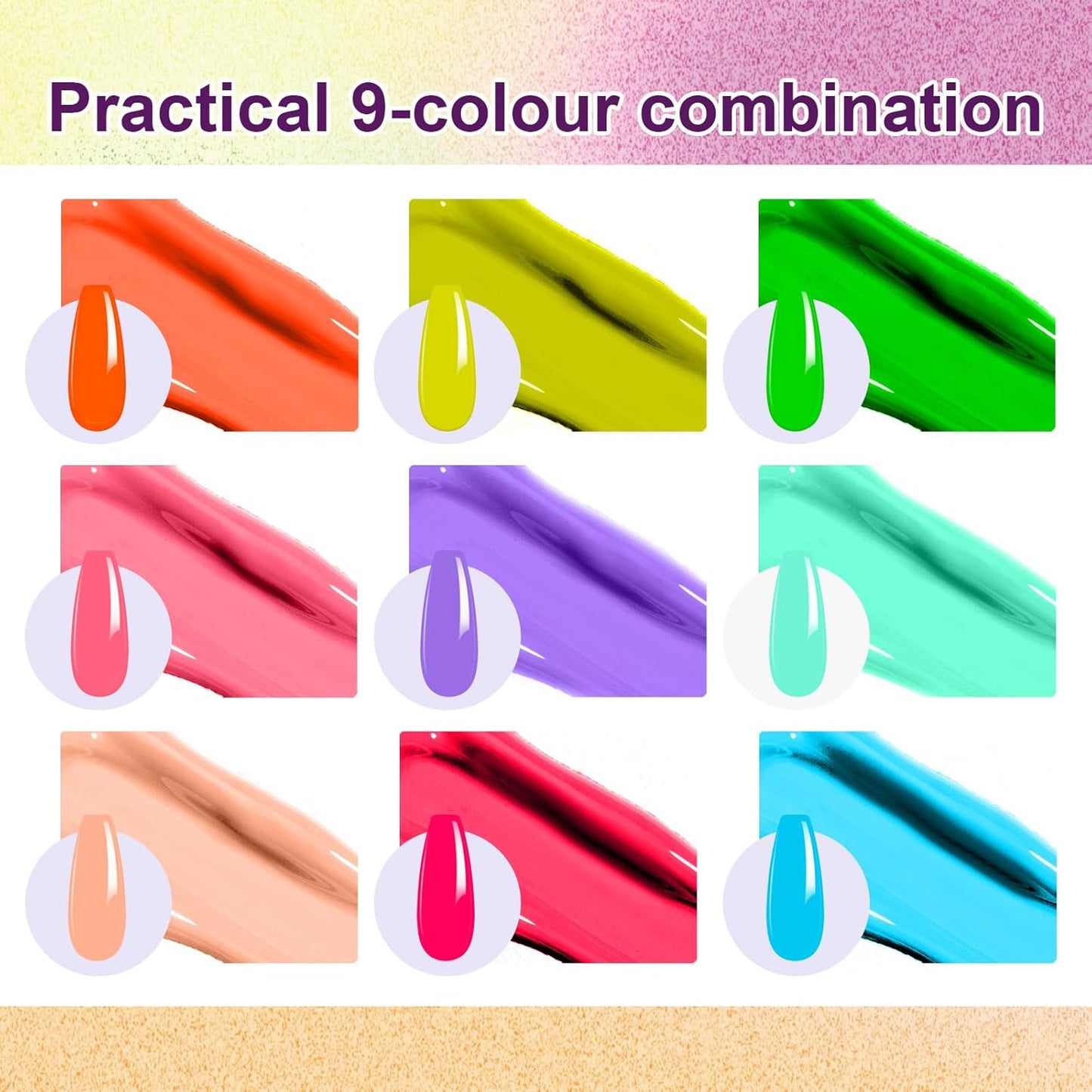 Gradient Painting Gel, 9 Colors Ombre Gel Nail Polish Sponging for Pigment Pat French Manicure Soak Off UV Long-lasting High-glossy Home DIY Nail Salon Rainbow Candy(01)