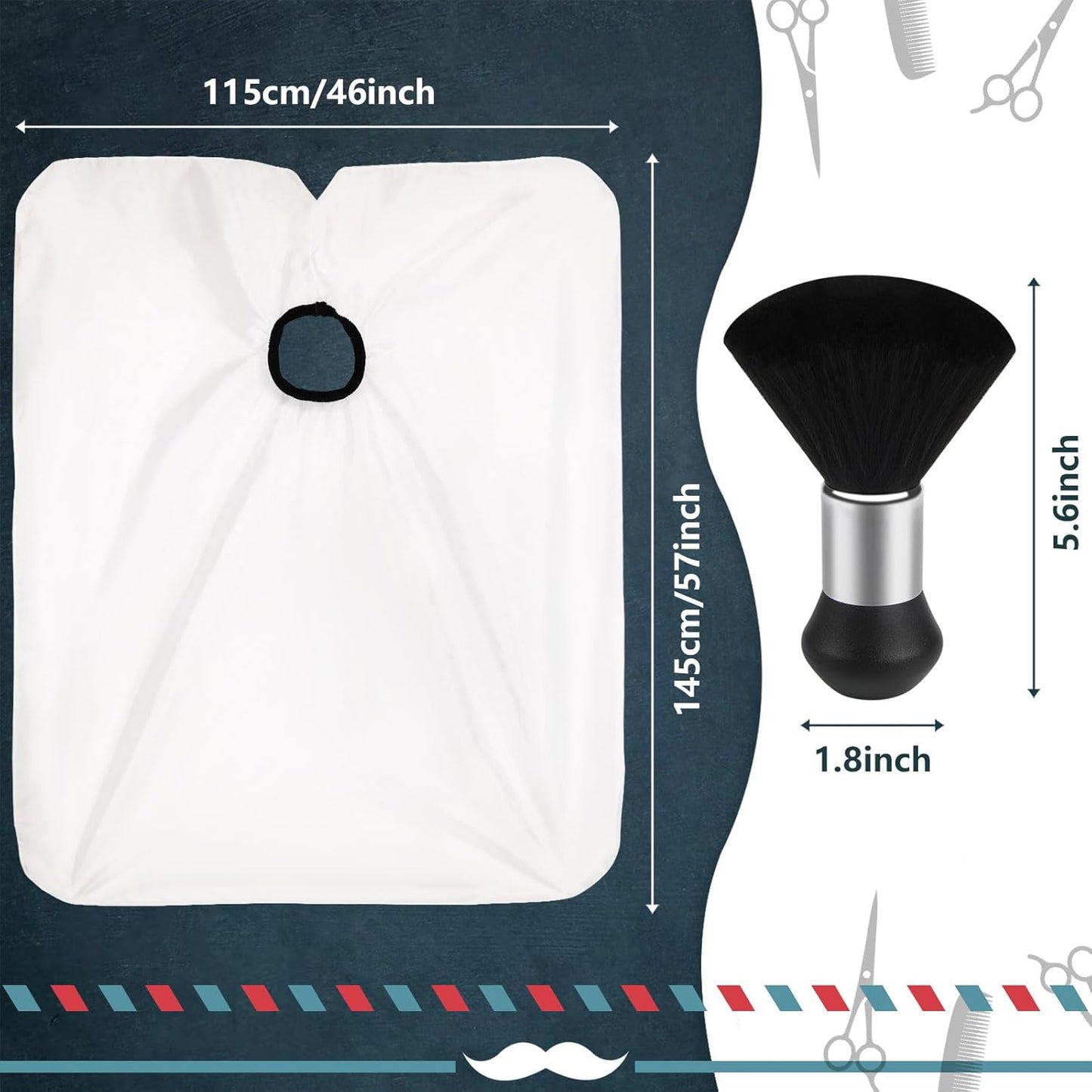 FEBSNOW Professional Barber Cape White Salon Hair Cutting Cape with Adjustable neckline and Neck Duster Brush Barber Shop Supplies 46.8 × 56 Inch