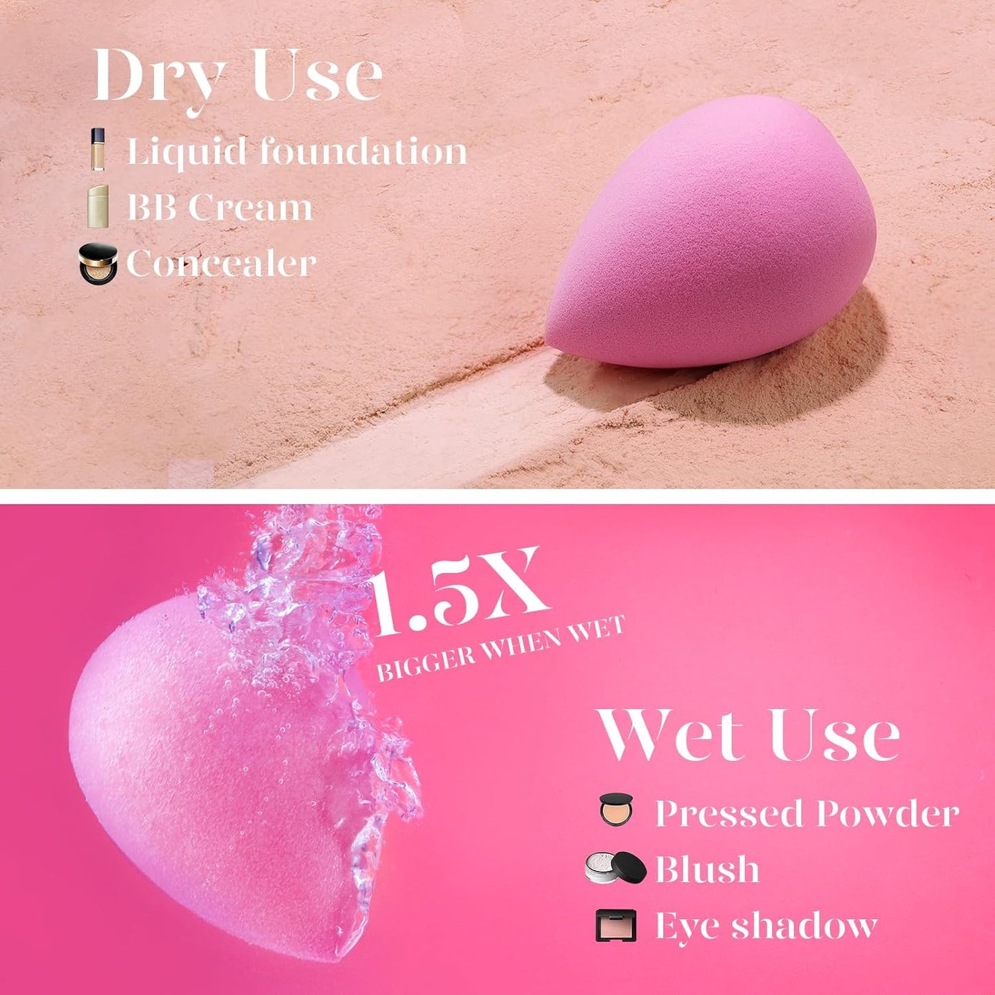 BEAKEY Super Soft Makeup Sponge Set of 6, Makeup Sponges for Foundation, Liquid, Cream and Powder, Pink Beauty Sponge for Blending, 0 Latex Blender