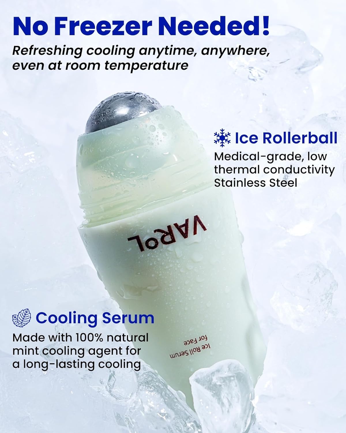 Ice Roll Serum - Cooling Serum with Face Massager Roller for Under Eye Bags, Puffiness, Dark Circles, Hydrating & Pore Minimizing with Panthenol, Tannin - Korean Skin Care, 1.69 Fl Oz (50ml)