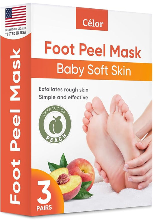 Foot Peel Mask - Foot Mask for Baby Soft Skin - Remove Dead Skin, Dry, Cracked Feet & Callus, Foot Spa, Made with Aloe Vera Extract for Women and Men (3 Pairs Peach)
