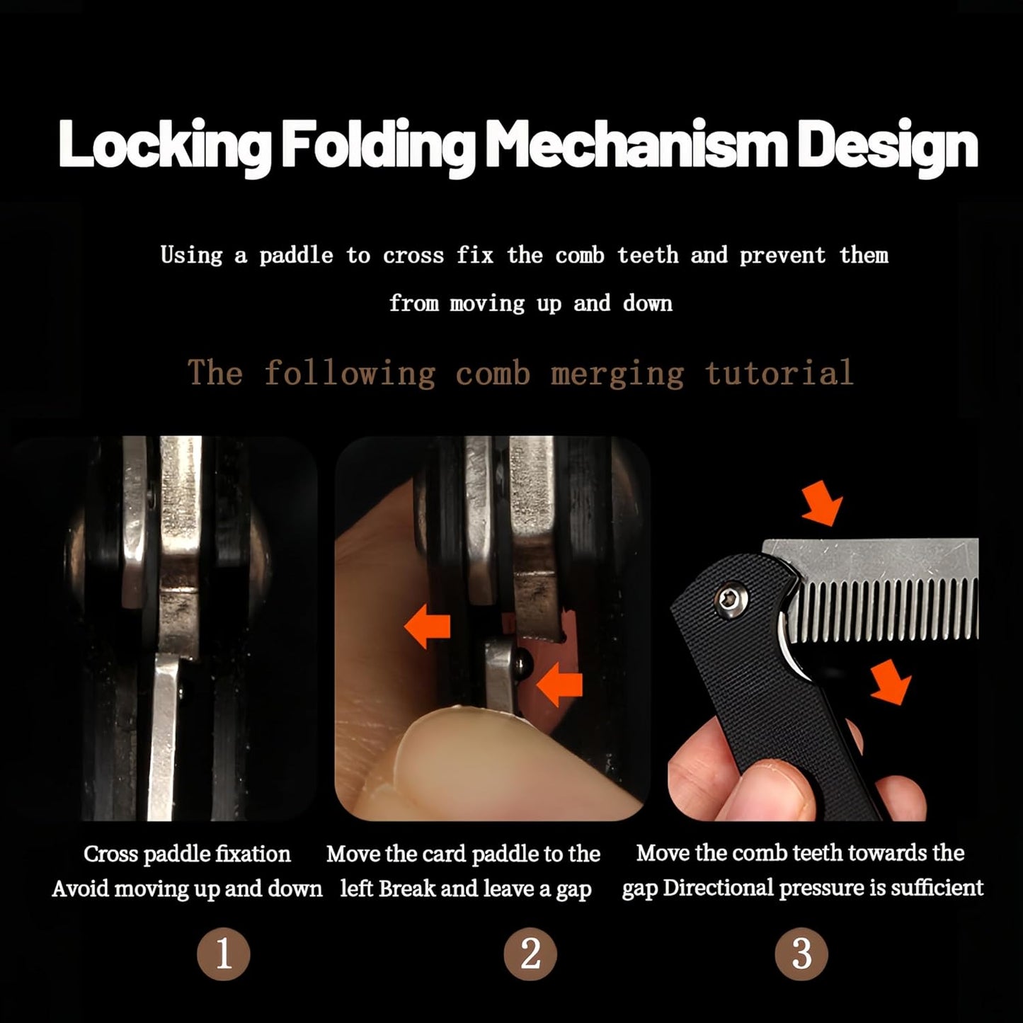 Folding Pocket Comb for Men - Stainless Steel Travel Hair & Beard Styling Tool, Compact 180° Rotating Design, Smooth Rounded Teeth, Portable Grooming Comb