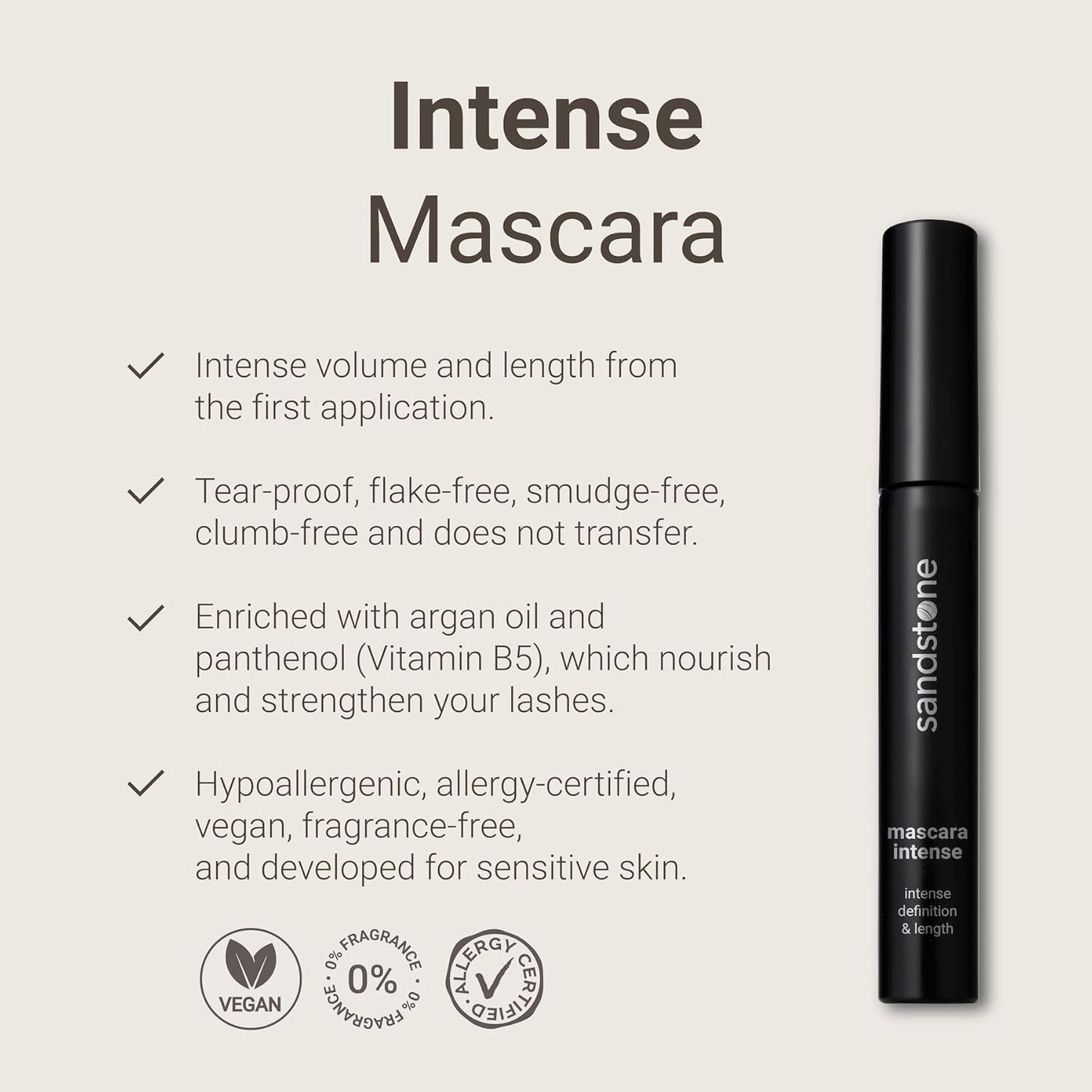 Sandstone Scandinavia Hypoallergenic Mascara Sensitive Eyes - Smudge-Proof, Sweatproof and Lengthening with amazing separation of the lashes - Vegan and Non Toxic (Brown, 9 ml)