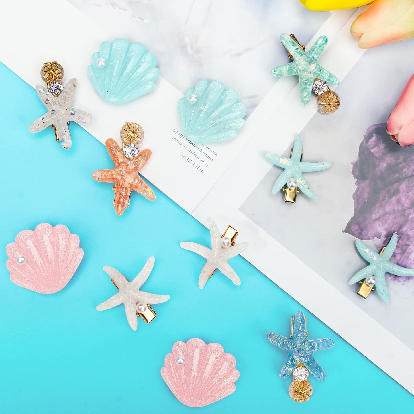 12 Pieces Shell Pearl Starfish Hair Clip Set, Catcan Seashell Hair Clips Starfish Alligator Clips for Women Headwear Styling Tools Accessories (classic style)