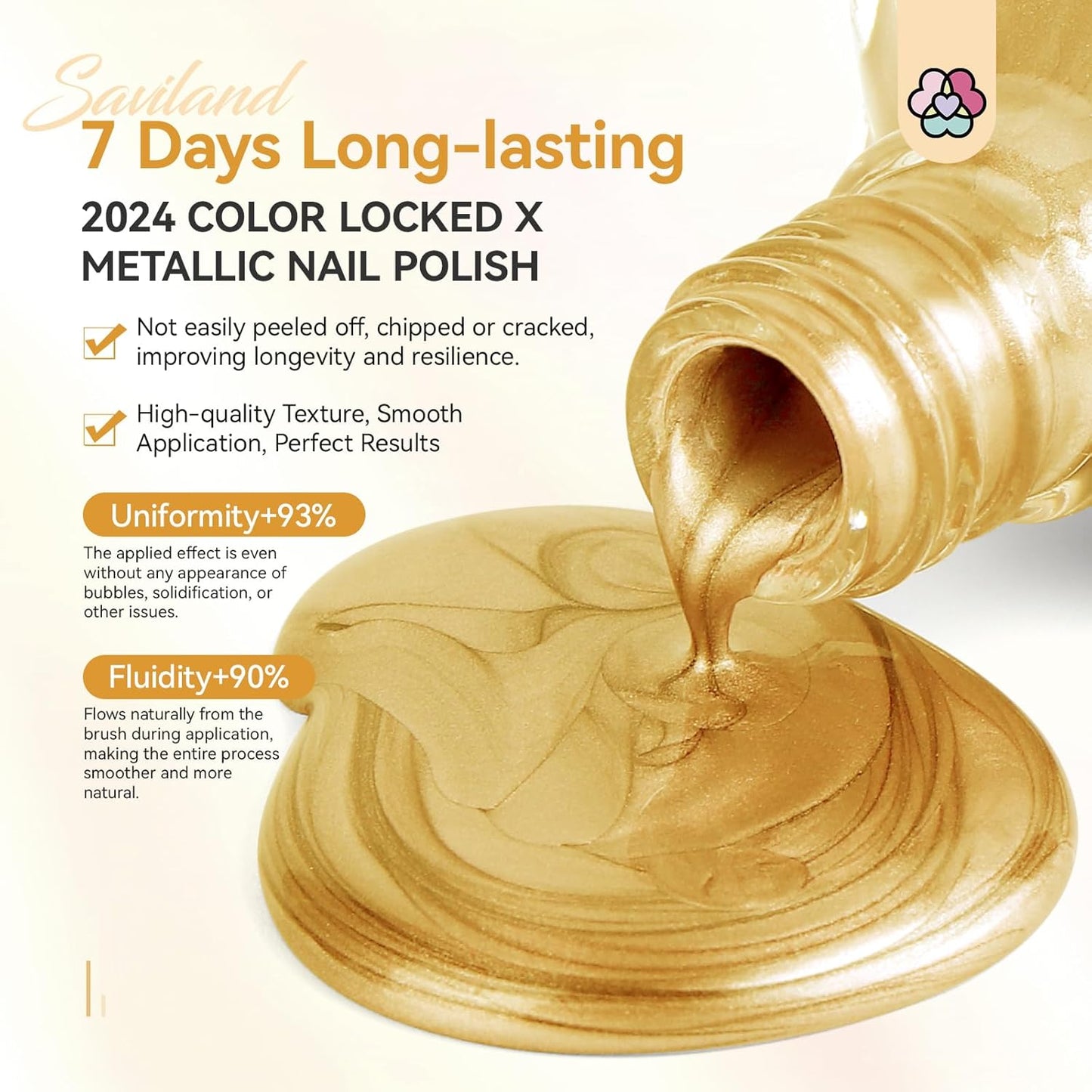 SAVILAND Gold Metallic Nail Polish: Chrome Nail Polish Air Quick Dry Nail Art Polish Bright and Shiny Fingernail Toenail Polish Bulk Nail Lacquer for Beginner DIY Manicure Art at Home Salon Women