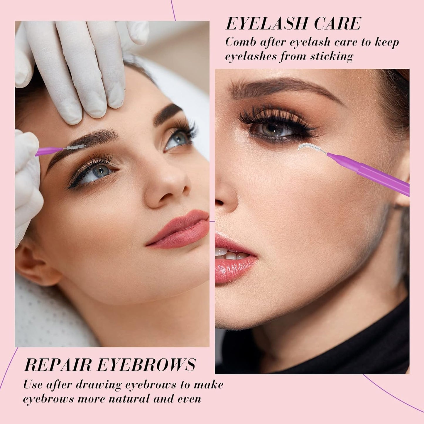 Lallisa 100 Pieces Micro Eyebrow Spoolie Brush with Cap Brow Lamination Tool Eyelash Brush Multifunctional Micro Lash Comb for Eyelash and Eyebrow Extensions Tool(Purple)