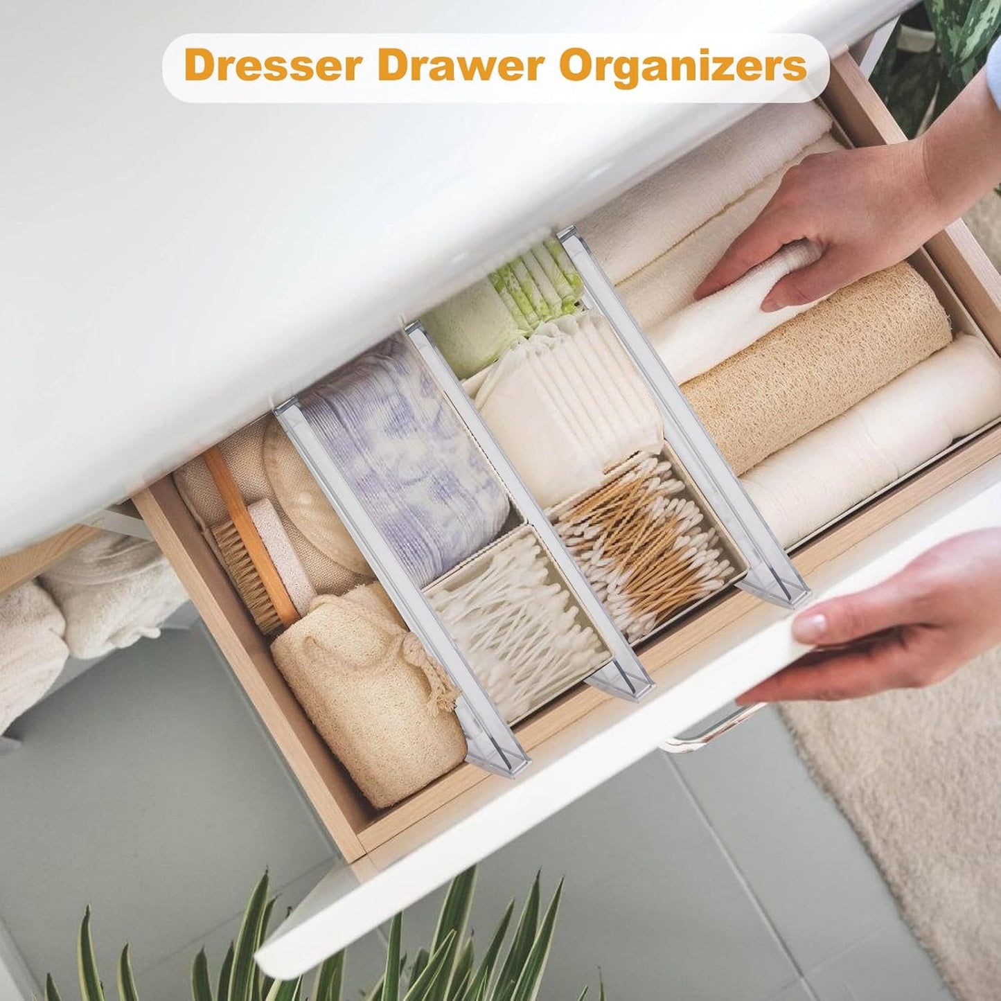 8 Pack 4" High Drawer Dividers for Clothes, 10"-17" Expandable Drawer Dividers Adjustable Drawer Separators, Clear Dresser Drawer Organizer for Clothes, Underwear, Cosmetic, Kitchen Utensils Storage