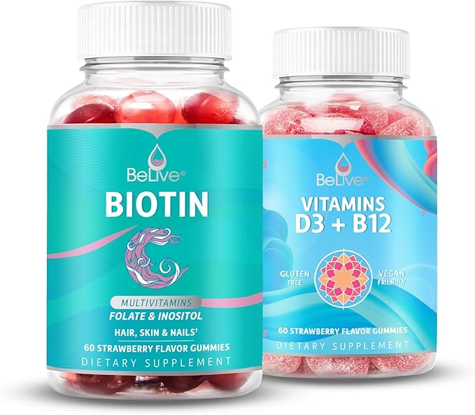 BeLive Biotin and Multivitamin D3 & B12 Bundle for Hair Growth, Healthy Skin & Nails, Enhanced Bone & Muscle Strength, Hearth Health and Energy