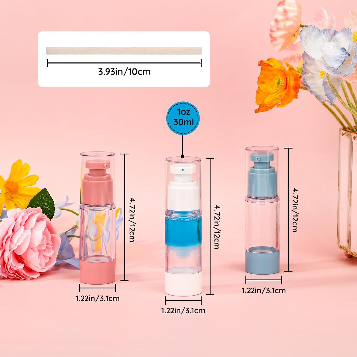 Segbeauty 1oz Refillable Small Airless Pump Bottles, 3pcs Empty Travel Size Containers for Creams, Mini Vacuum Lotion Travel Bottles for Toiletries, 30ml Pump Dispenser Sample Containers for Liquids