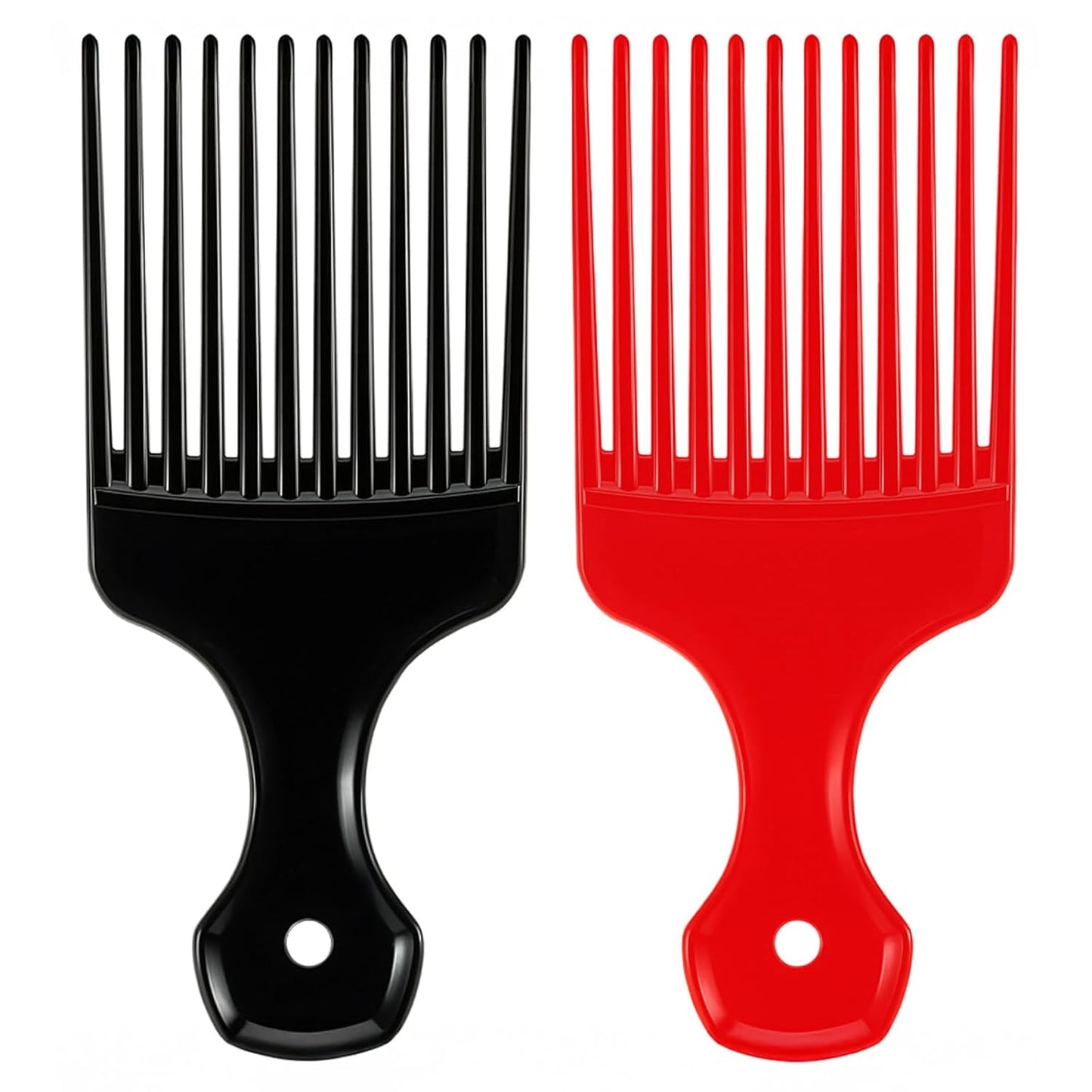 2 Pcs Hair Pick Comb Wide Tooth Lift for Hair Styling Detangling Plastic Afro Comb for Women Men (Black, Red)
