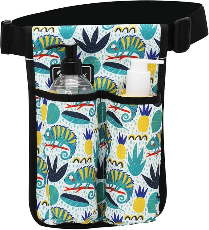 Massage Bottle Bag ，Massage Therapist Holster Massage Lotion Holster， Massage Oil Holster（2 bottle ，Flower color）