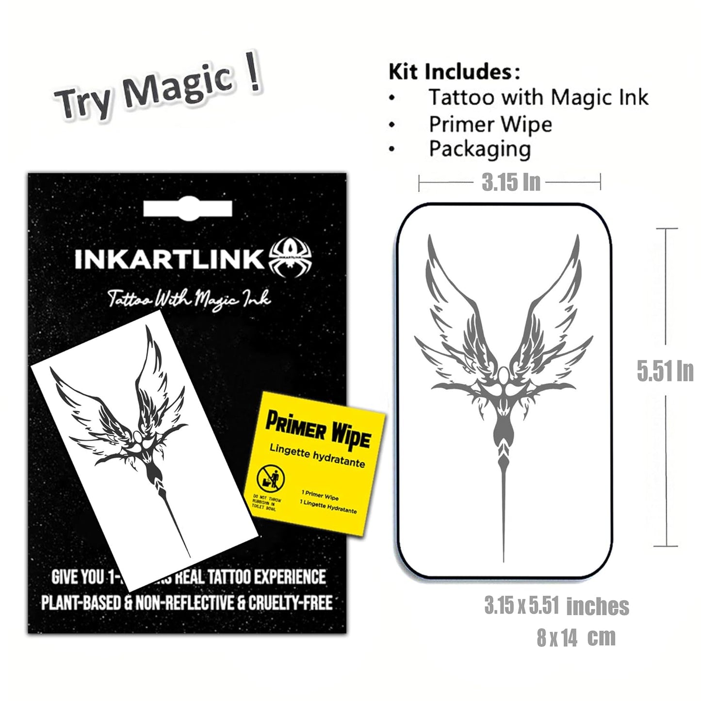 INKARTLINK Temporary Tattoos, Semi Permanent Tattoo Adult Art Design Waterproof Temp Tattoo Party Favors Tattoo Stickers Realistic Look, No Adhesive, Lasts 1-2 Weeks (Archangel)