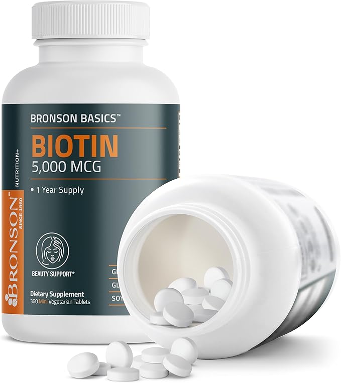 Bronson Biotin 5,000 MCG Supports Healthy Hair, Skin & Nails & Energy Production - High Potency Beauty Support - Non-GMO, 360 Vegetarian Tablets