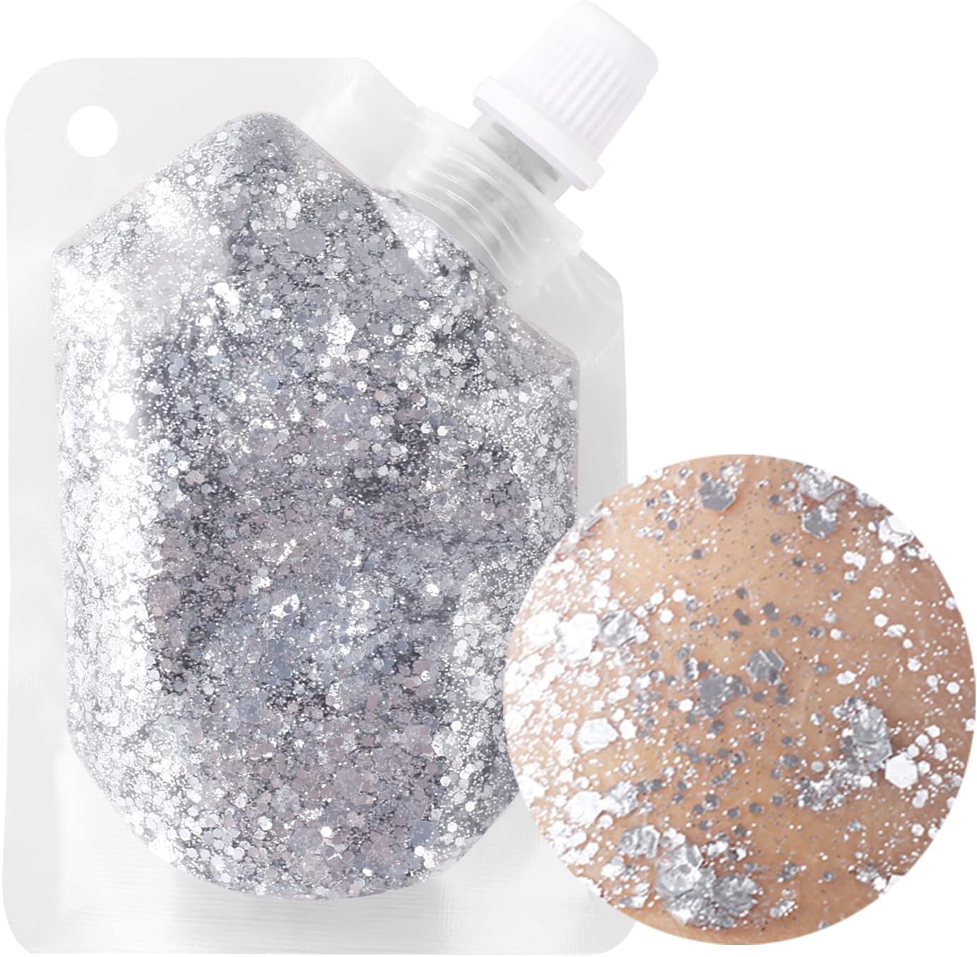 MEICOLY Silver Body Glitter,Music Festival Outfits for Women,Face Glitter Gel Festival Accessories,Chunky Glitter Face Paint,Mermaid Sequins Hair Glitter Makeup,Sparkle Body Glitter Gel for Women Kids