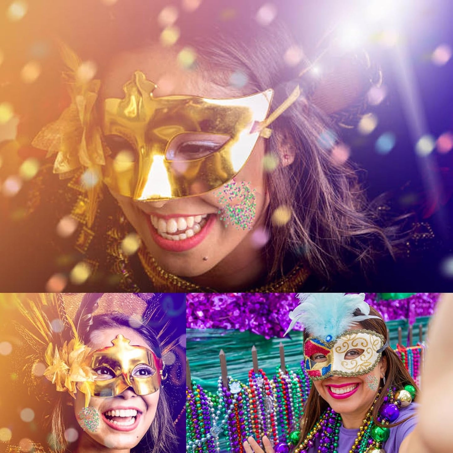 MEICOLY Purple and Gold Face Body Glitter Set, Mardi Gras Face Glitter,Mardi Gras Outfit for Women Kids,Mardi Gras Accessories for Carnival,Sparkly Chunky Glitter Makeup for Rave Festival