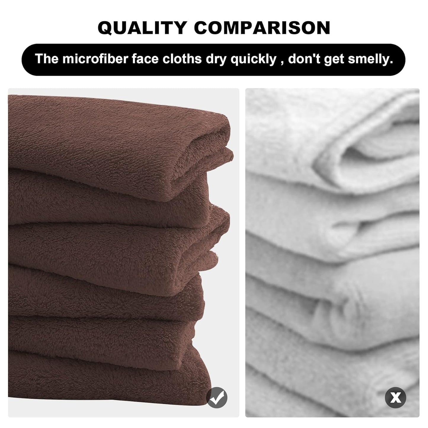 MOONQUEEN Microfiber Facial Cloths Fast Drying Washcloth 12 Pack - Premium Soft Makeup Remover Cloths - Wood Brown