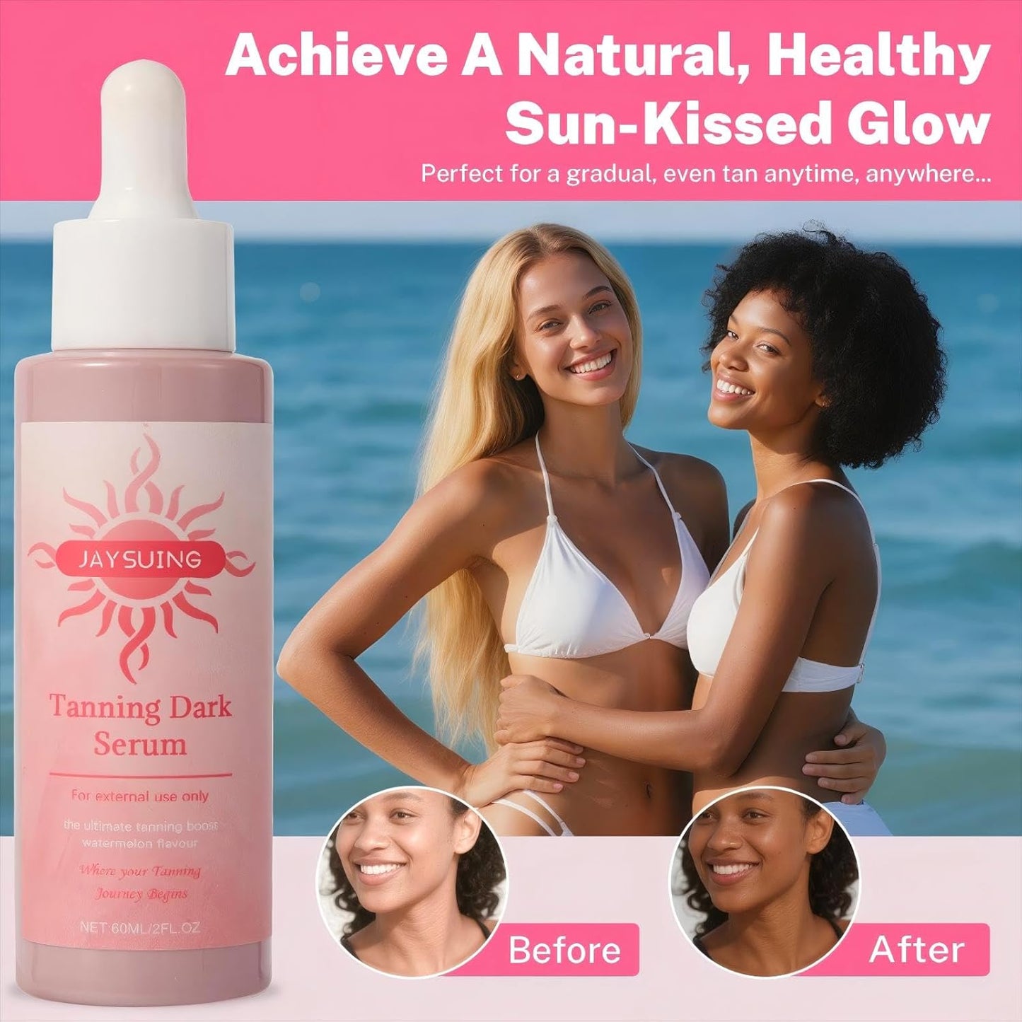 Self Tanner Serum-Get a Sun-Kissed Glow Instantly!Ultra-Hydrating & Streak-Free,Natural & Organic Ingredients, Tanning Dark Seryum-Watemelon Flavor,BronzeTanning for Face and Body,2PCS (120ML)