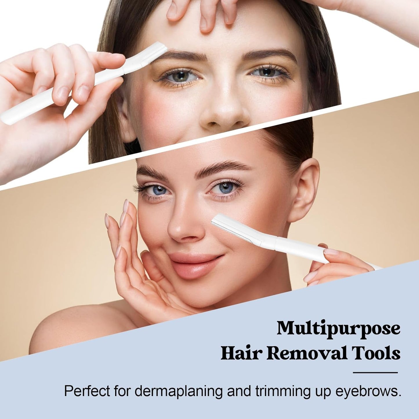 6 PCS Eyebrow Razor Set, White Face Razor for Women and Men, Multipurpose Dermaplaning Tool, Eyebrow Hair Trimmer, Face Shaver with Protective Cover, 3 Pcs Long Handles and 3 Pcs Short Handles