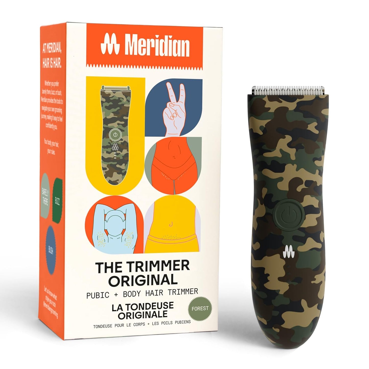 MERIDIAN The Trimmer Original - Body Hair Trimmer for Men, Electric Shaver for Pubic Hair, Chest, Legs & Bikini, Waterproof & Rechargeable, Forest