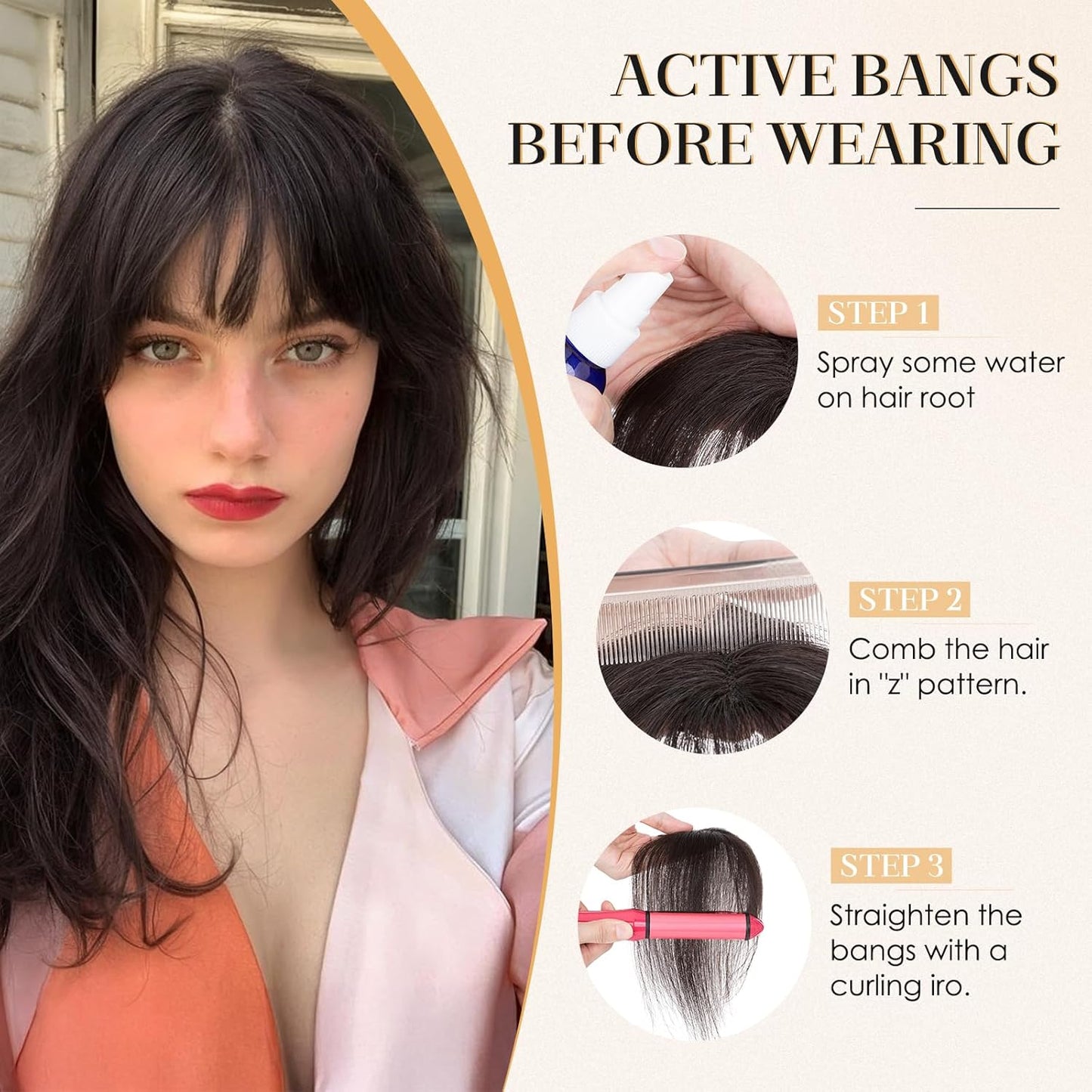 S-noilite Bangs Hair Clip,360° 3D Cover Real Natural Black Clip in Bangs Human Hair Toppers for Women With Wispy Bang Daily Wear
