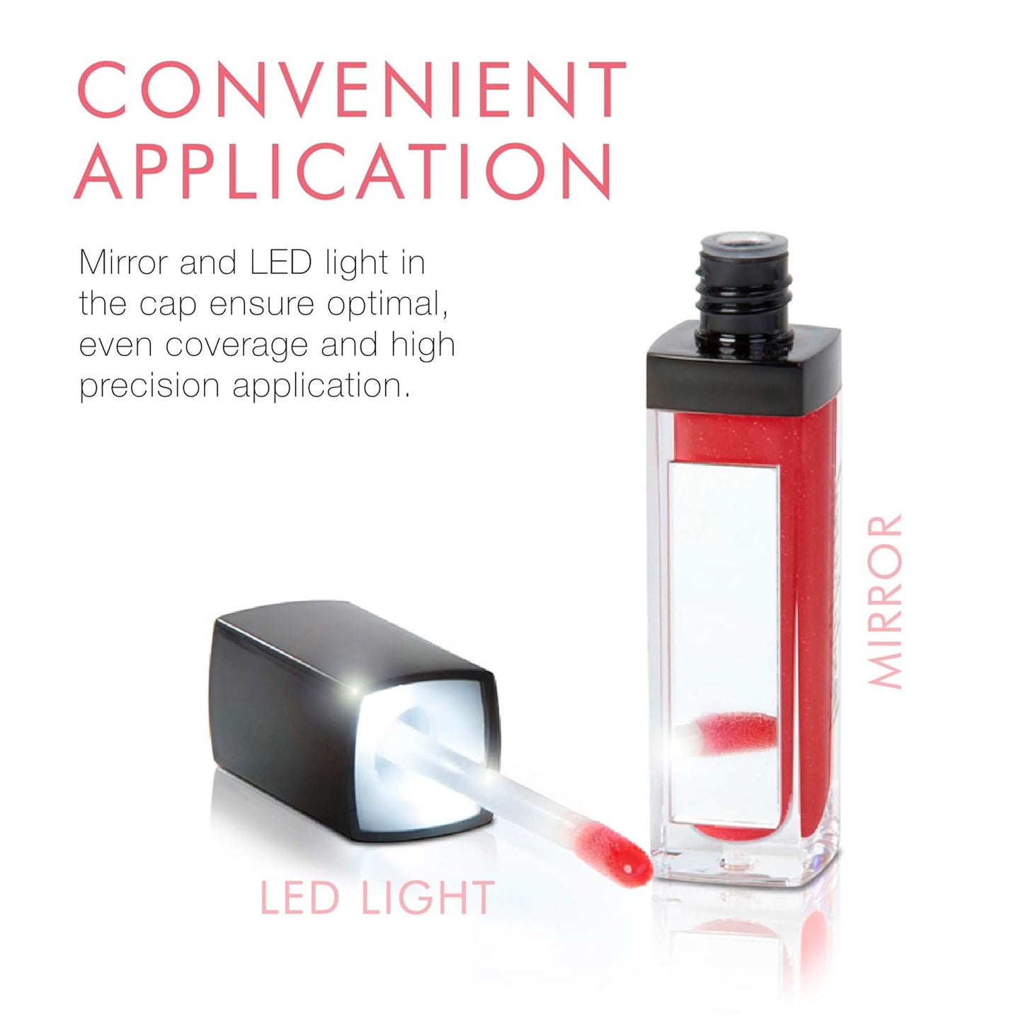 Beauty For Real Lip Gloss + Shine, Light My Fire - Opaque Everyday Red - Non-Sticky Plumping & Hydrating Gloss - Light & Mirror In Cap - Contains Marine Collagen - 0.15 fl oz