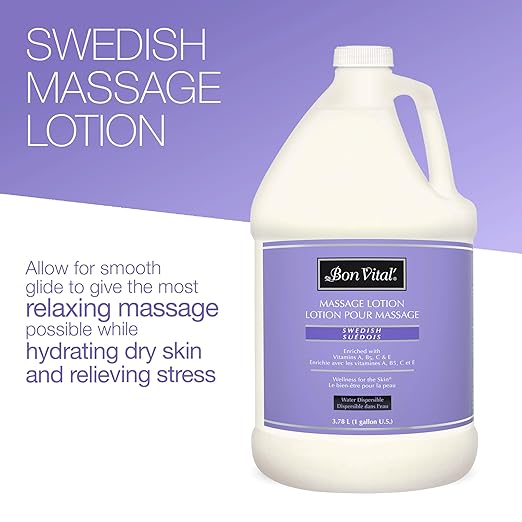 Bon Vital' Swedish Massage Lotion for Skin Tone Improvement, Dry Skin Repair, Increased Circulation, Great for Swedish and Sports Massages, 1 Gal, Label may Vary