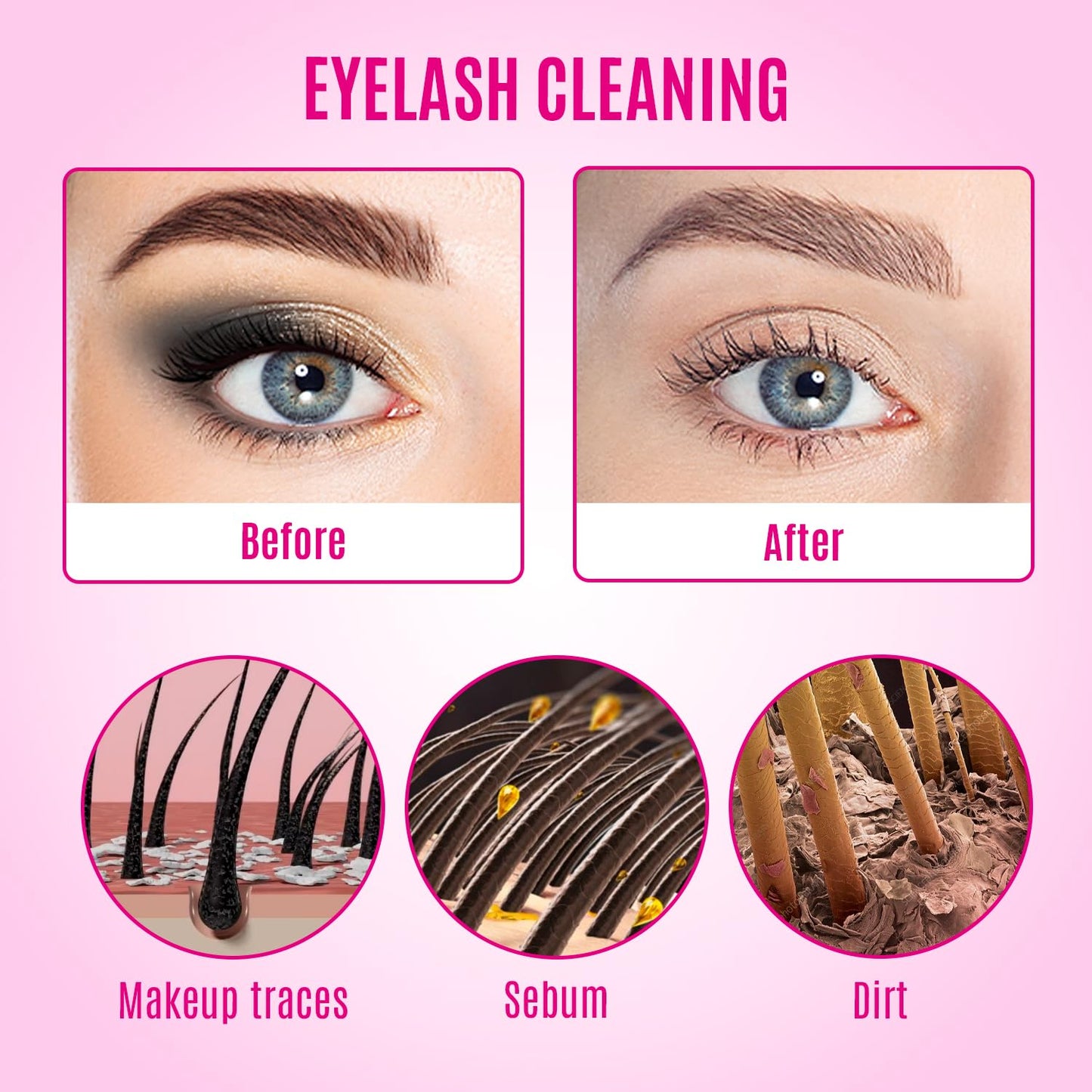 STACY LASH Lash Shampoo Kit Foaming Cleanser with Eye Lash Spoolies & Rinse Bottle & Cleansing Pad & Brush for Eyelash Extensions & Clusters & Natural Eyelashes