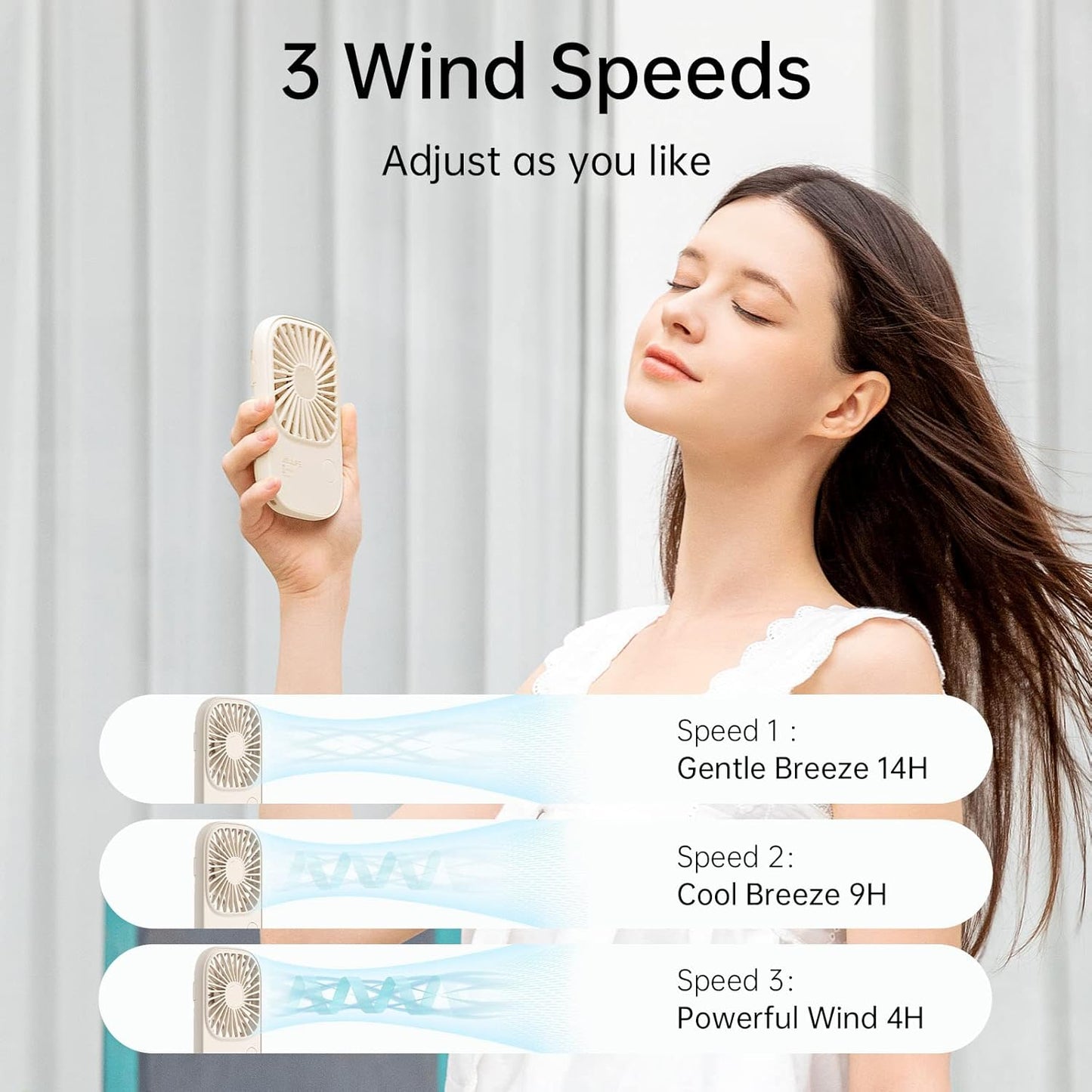 JISULIFE Handheld Mini Lash Fan with Bracket, Small Portable USB Rechargeable Personal Makeup Stylish Fan with 3 Speeds for Women Mom Girls Office Outdoor Travel Beige