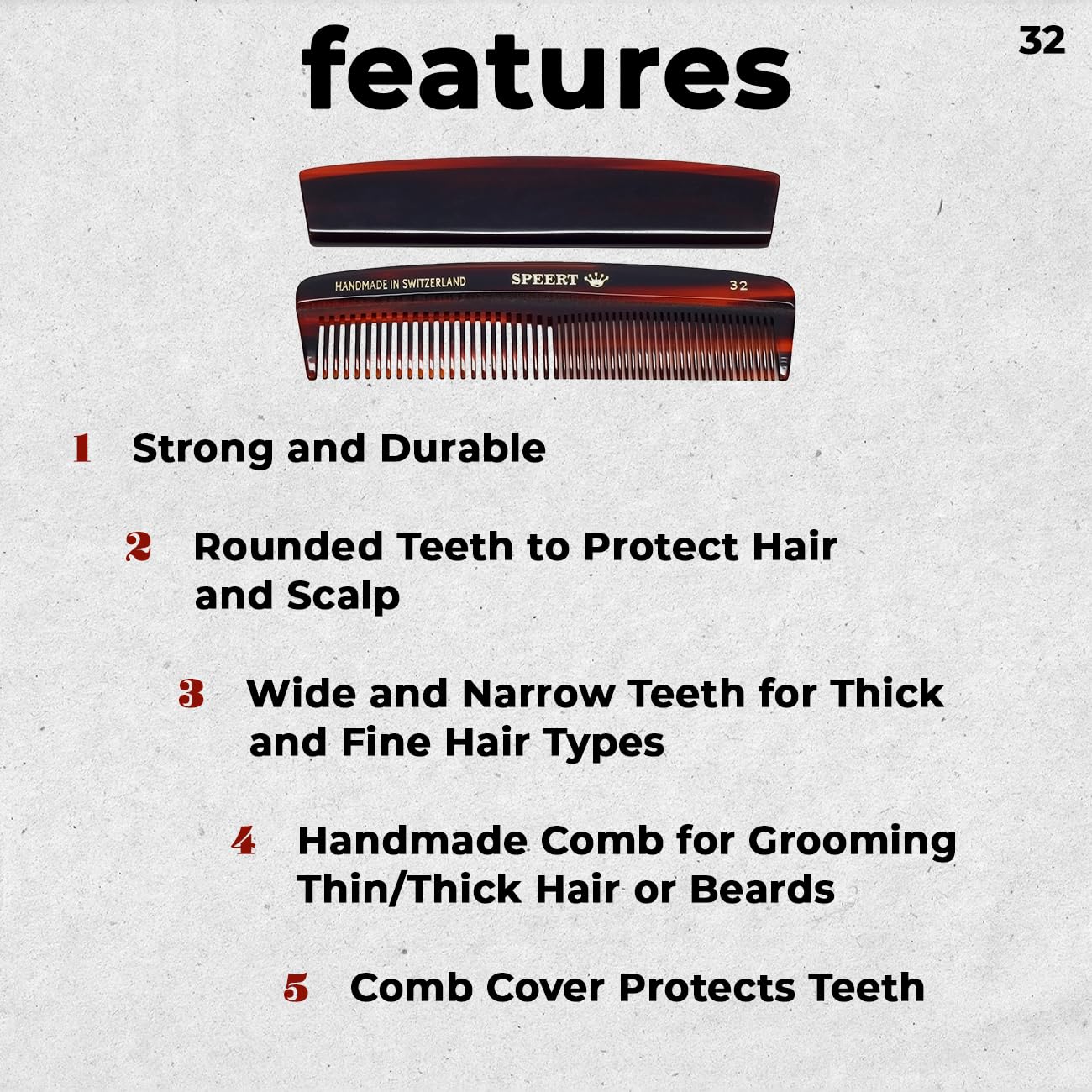 #32 Handmade Wide Narrow Tooth Comb Tortoise Havana Acetate Thick Coarse Curly Thin Fine Straight Hair Detangling Parting Grooming Teasing Hair Styling Hairdresser Barber Hairdressing Wet Dry