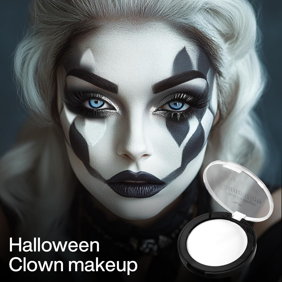 Goth White Cream to Powder Foundation Makeup, Clown White Face Body Paint Concealer for Kids & Adults, Long Lasting Greasepaint for Halloween Makeup Cosplay Joker Vampire Ghost SFX Theater Film Stage