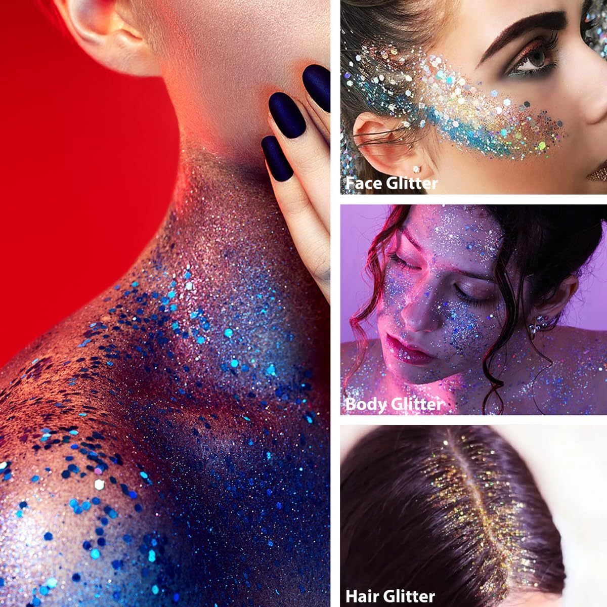 Mysense Silver Body Glitter Stick,Face Hair Glitter Makeup,Sparkling Mermaid Sequins Chunky Glitter Face Paint,Singer Concert Outfit Festival Rave Accessories for Women and Kids