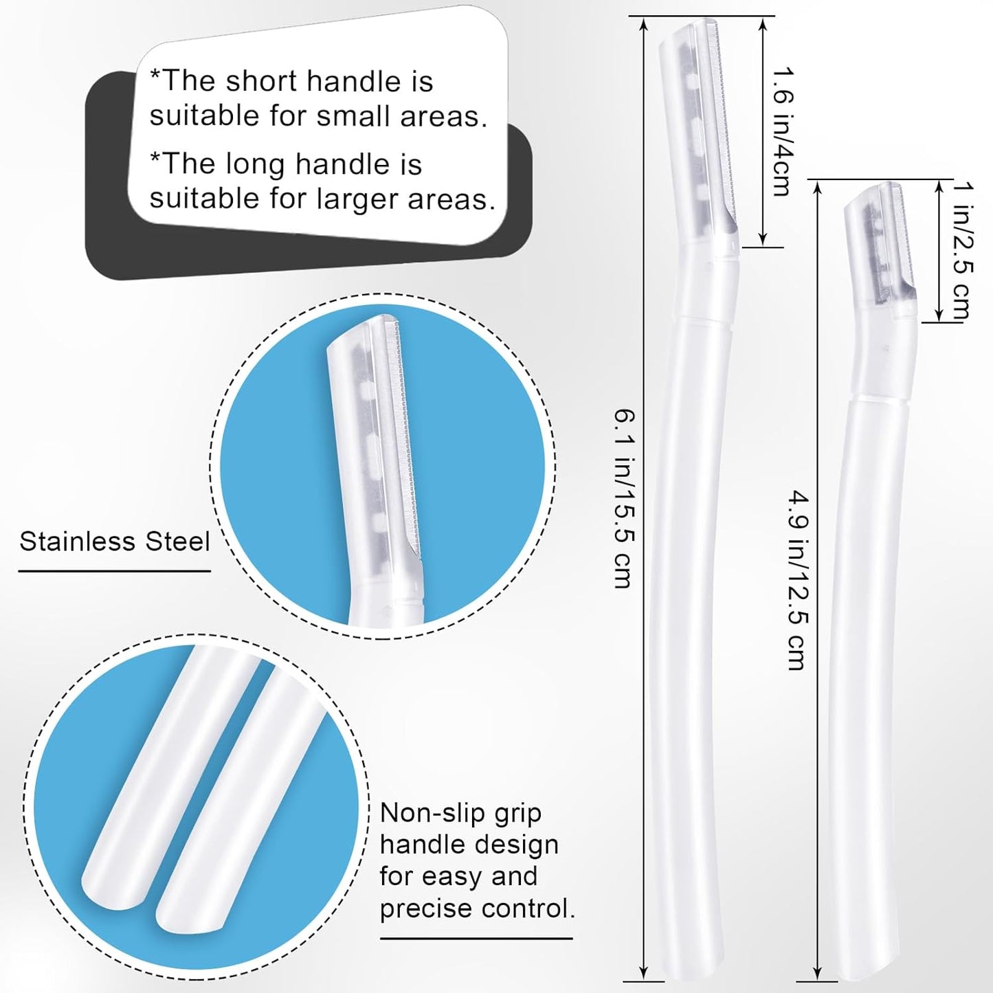 6 PCS Eyebrow Razor Set, Transparent Face Razor for Women and Men, Multipurpose Dermaplaning Tool, Eyebrow Hair Trimmer, Face Shaver with Protective Cover, 3 Pcs Long Handles and 3 Pcs Short Handles