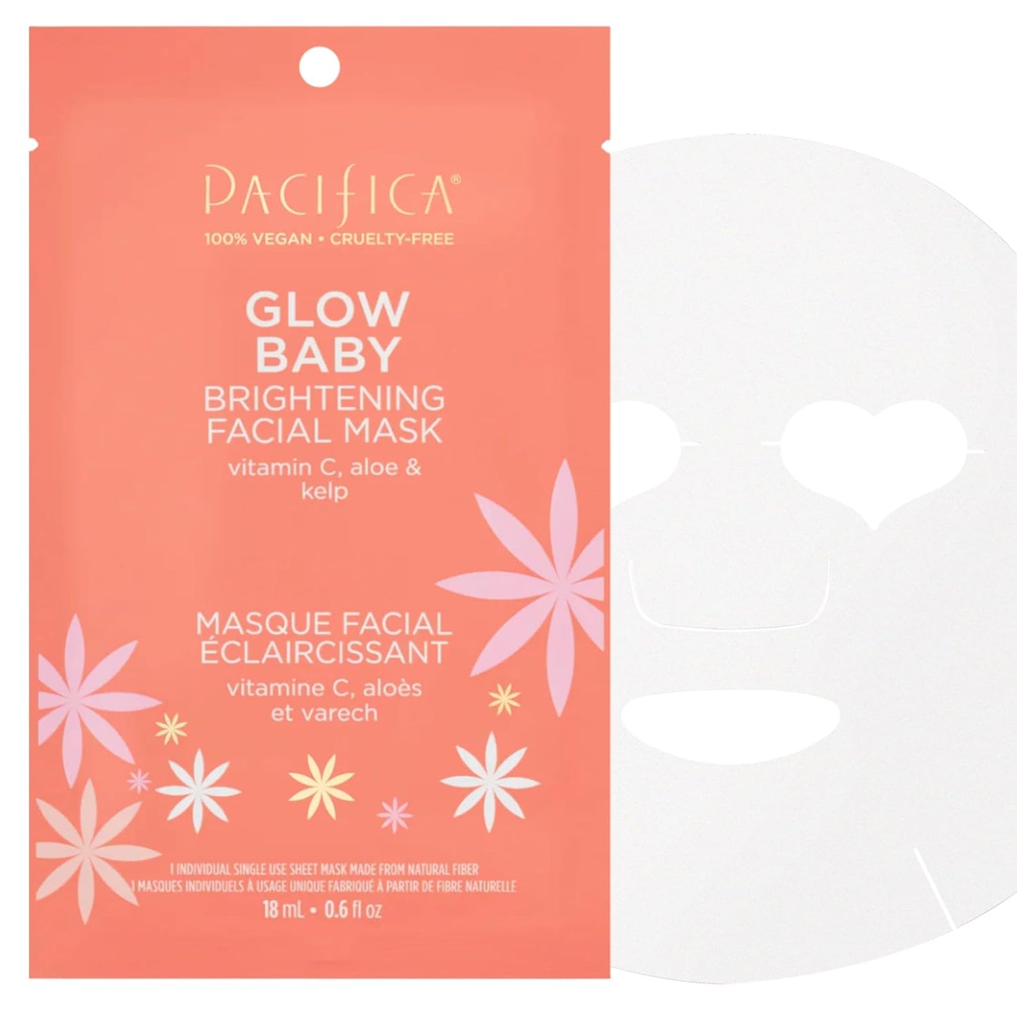 Pacifica Sheet Face Mask - 6 Pack - Glow Baby Brightening Facial Mask w/Vitamin C, Aloe & Kelp – Cooling Mask for Dark Spots & Fine Lines - Clean Beauty Vegan & Cruelty-Free Dermatologist Tested