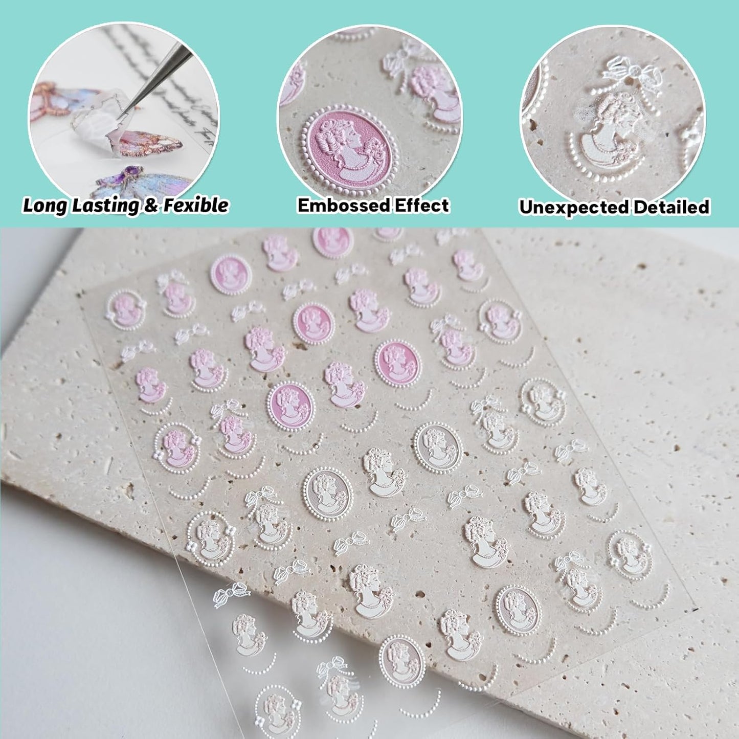 Head Sculpture Nail Art Stickers, Embossed Vintage Decals for Design, Self-Adhesive Accessories for Women, Nail Supplies