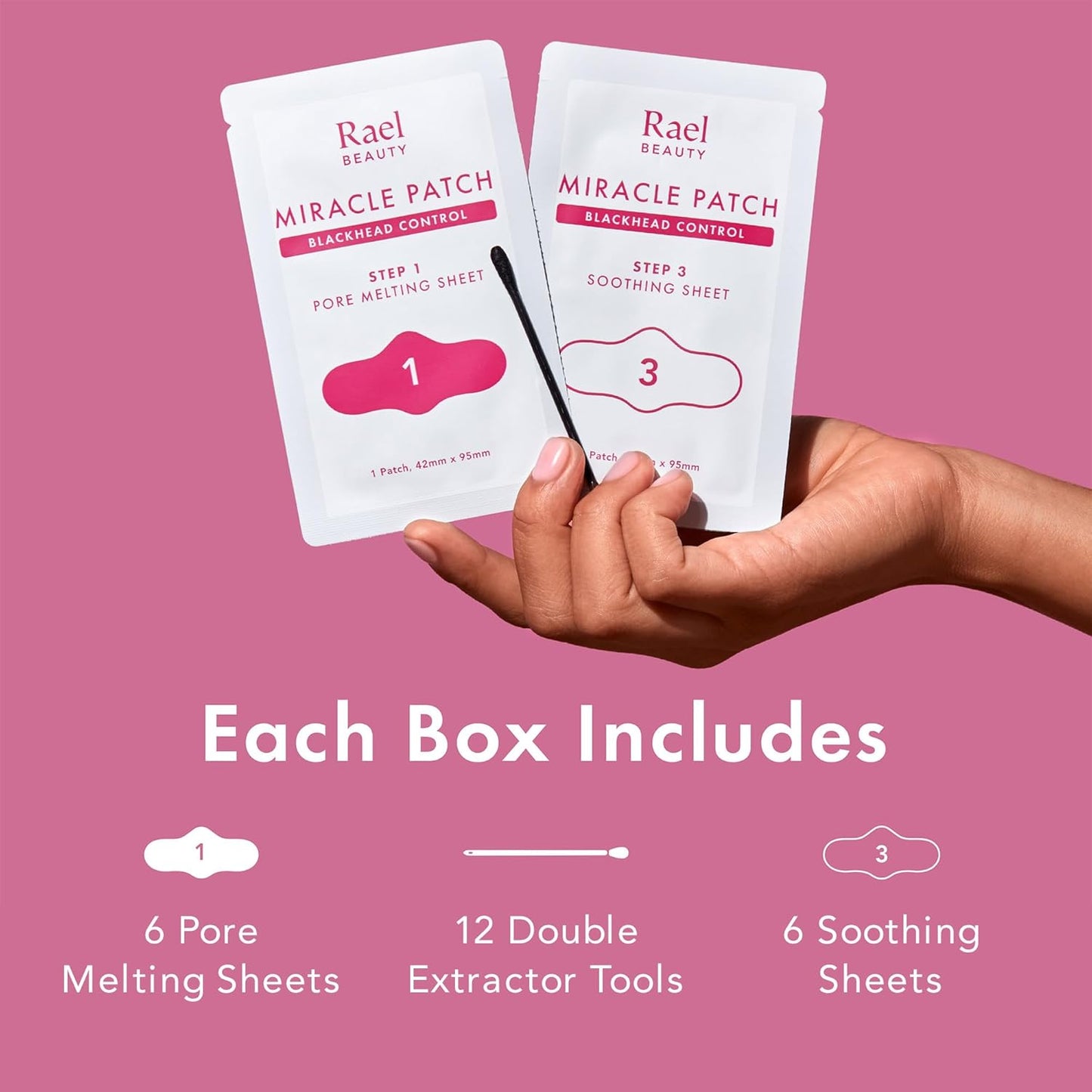 Rael Blackhead Remover, Miracle Patch Melting Pack, Nose Strips for Blackheads, Pore Cleansing and Soothing Sheets, 3 Step Kit, Sebum Removing Cotton Swabs