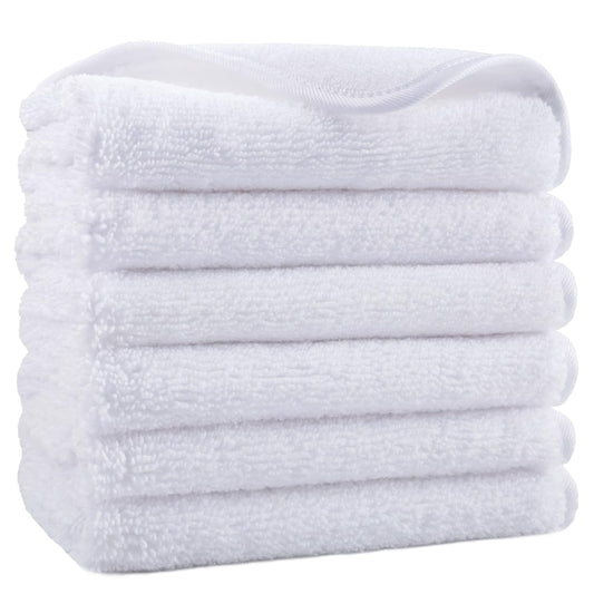 POLYTE Premium Lint Free Microfiber Washcloth Face Towel, 13 x 13 in, Set of 6 (White)
