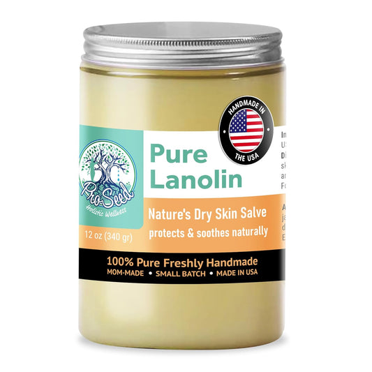 ProSeed Handmade Pure Lanolin Cream – Unrefined Balm for Dry Skin, Lips, Nursing & Baby Care – Gentle Moisturizer for Hands, Face & Pets – Petroleum-Free, 12oz Glass Jar