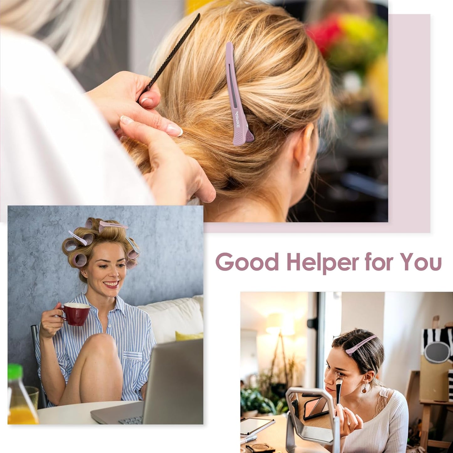 AIMIKE 4pcs Hair Clips for Styling: Sectioning No Crease Duck Billed Clips with Silicone Band, Salon Roller Clips for Women