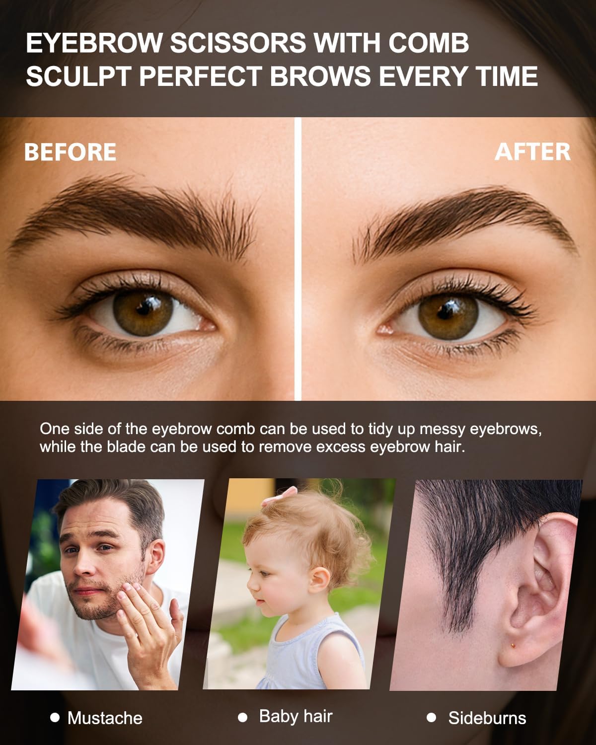 FERYES Eyebrow Trimmer Scissors with Combs, Stainless Steel Scissor & Comb in One, Precision Eyebrow Trimming Scissors for Women and Men