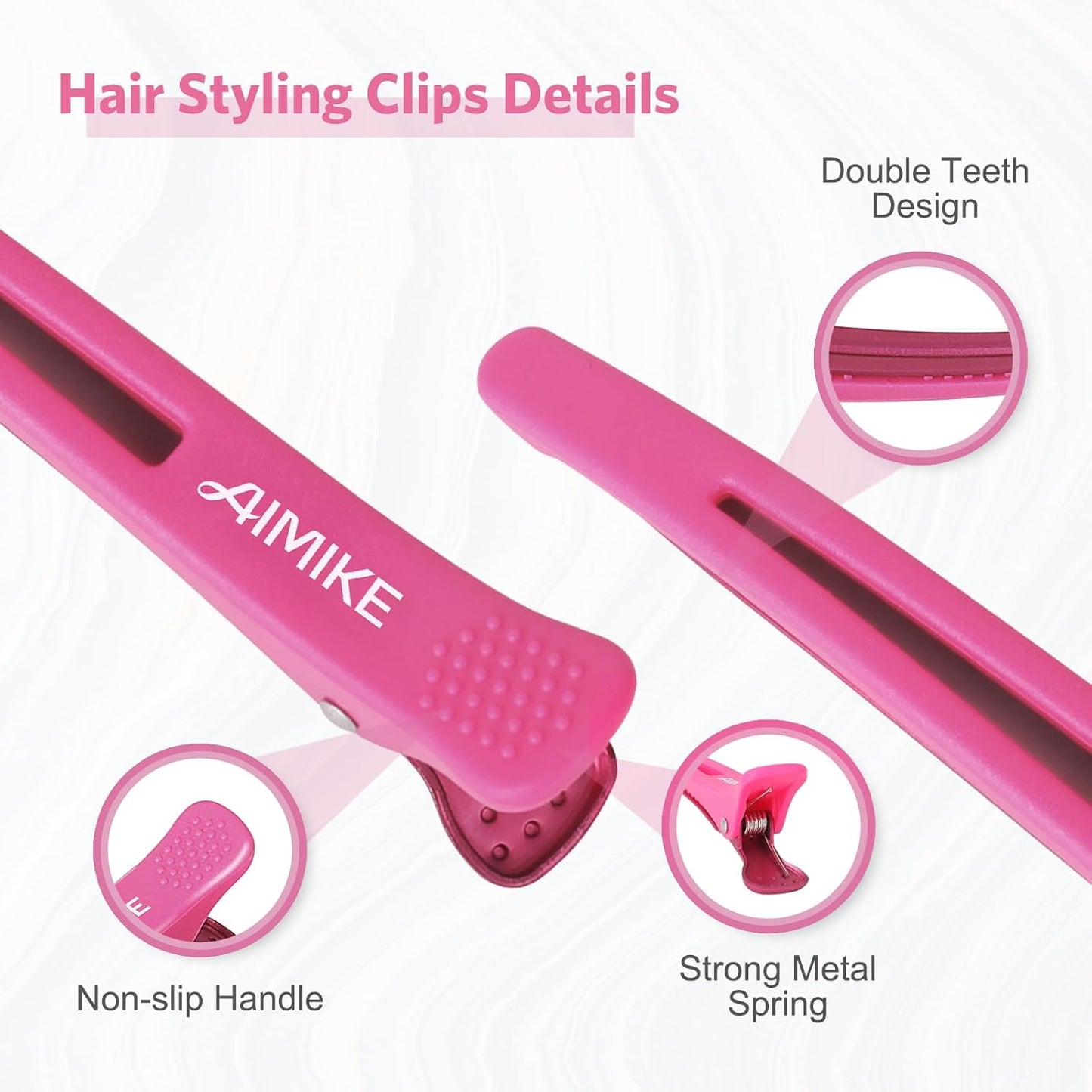 AIMIKE 12pcs Hair Clips Set - No Crease Duck Billed Clips with Silicone Band for Styling, Cutting, and Sectioning Salon Hair
