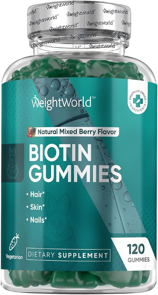 maxmedix Biotin Gummies 5000mcg 120 Hair Nails and Skin Vitamins Gummies – Natural Berry Flavour Vitamin B7 Gummies